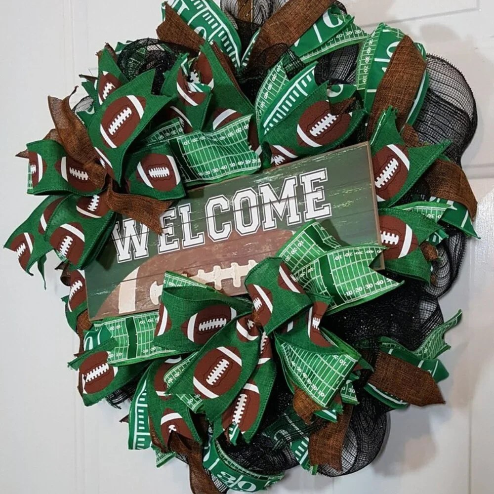 Football Wreath, Touchdown Fall‎ Screen Door Decor, Football Fans Welcome Wreath